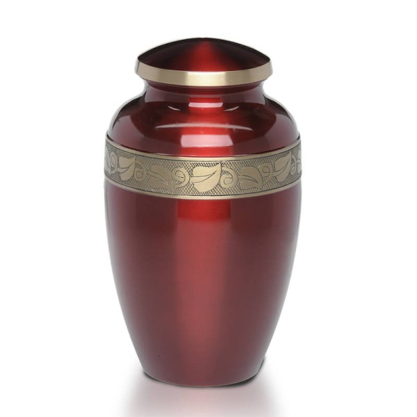 red and gold adult cremation urn