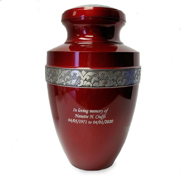 red cremation urn