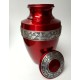 red metal cremation urn for adult ashes