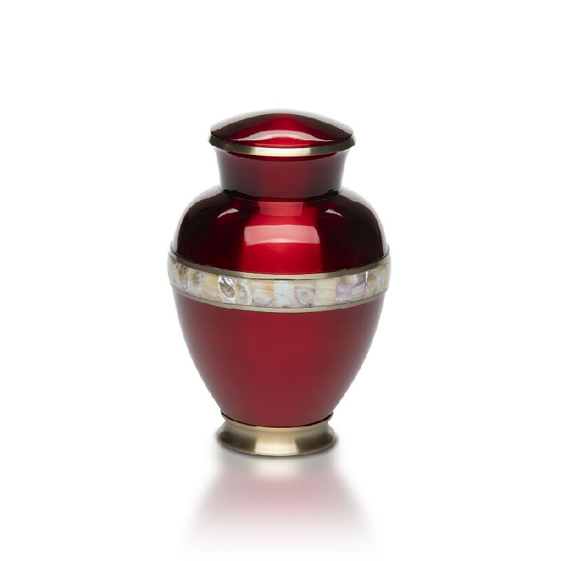 red mother of pearl cremation urn for ashes