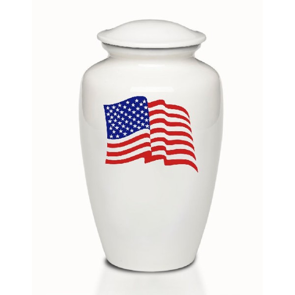 American Flag White Cremation Urn 