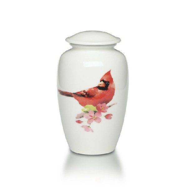 Watercolor Cardinal White Cremation Urn 