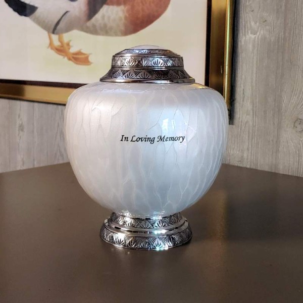 Classic White Adult Cremation Urn for Ashes Classic White Adult Cremation Urn