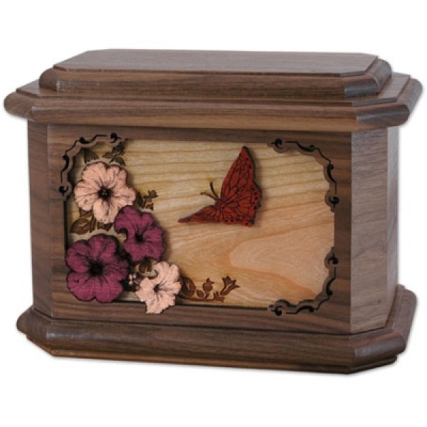 Wooden Butterfly Urn Box with Inlay Art 