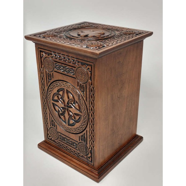 wooden celtic urn box for ashes, 