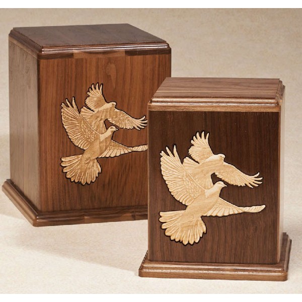 Walnut Wood Human Adult Urn Love Birds Adult Wood Cremation Urn