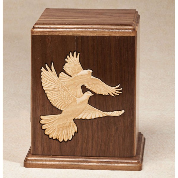 Love Birds Adult Walnut Wood Cremation Urn Made in USA