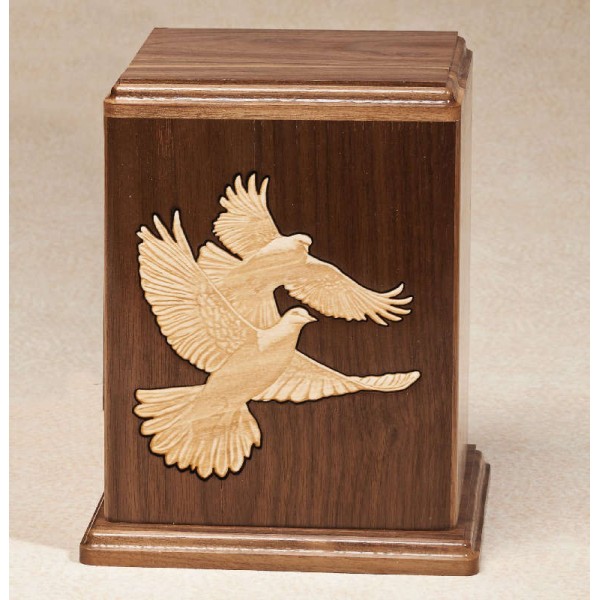 Walnut Wood Human Adult Urn Love Birds Adult Wood Cremation Urn