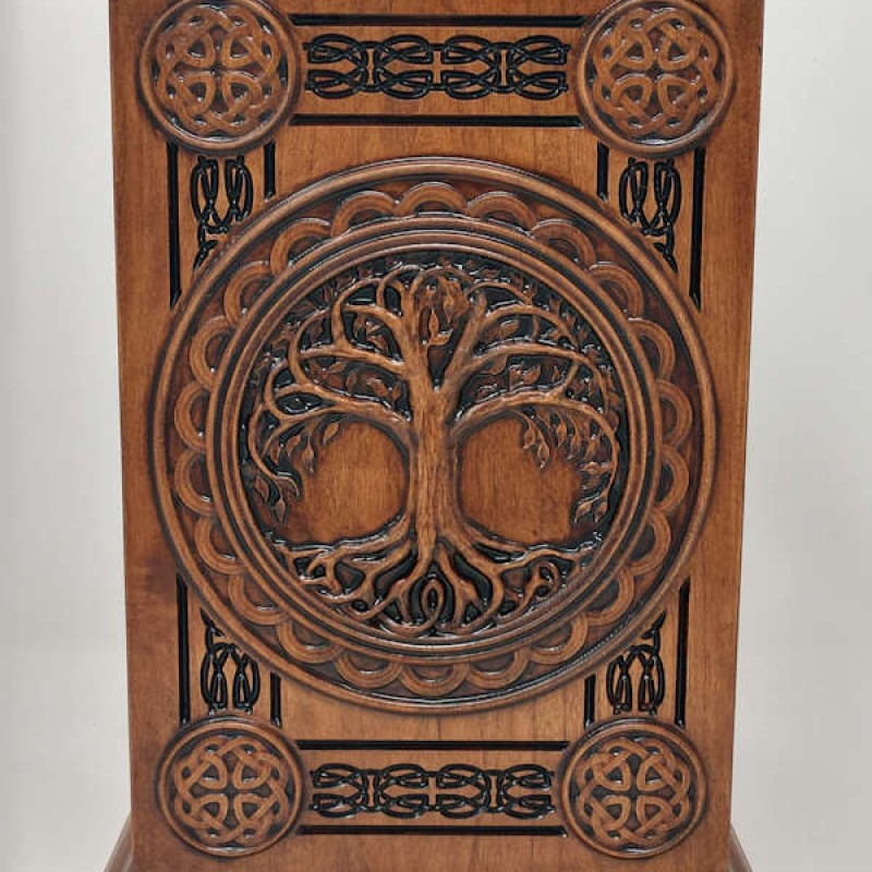 Irish celtic tree of life wood urn for adult, made in USA