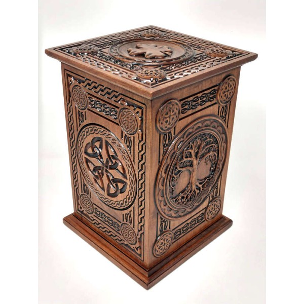 cherry wood Celtic Cremation Box for Ashes