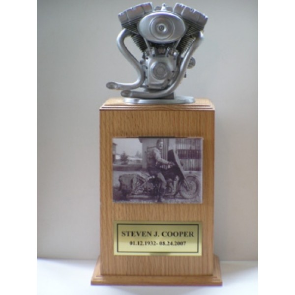 V-Twin Engine Wooden Motorcycle Urn