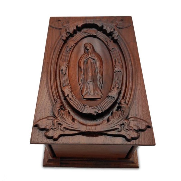 Virgin Mary Walnut Wood Cremation Box Virgin Mary Walnut Wood Cremation Box