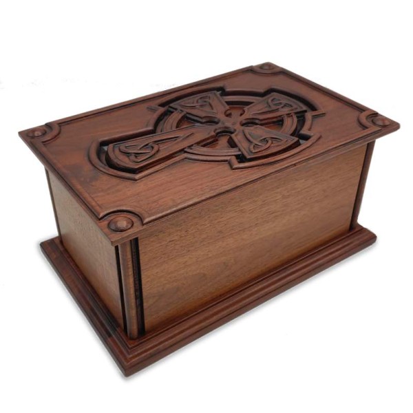 Celtic Cross Wood Box for Ashes- Walnut