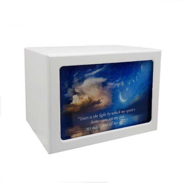 Moon & Stars White Wood Urn Box