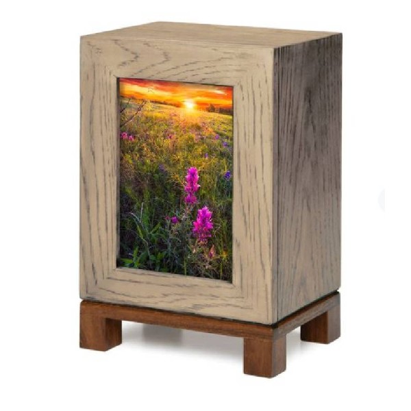 White Modern Photo Wooden Cremation Urn 