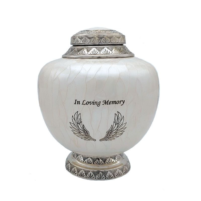 white angel wing cremation urn for human adult