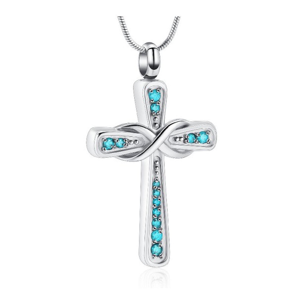 Teal Blue Infinity Crystal Cross Cremation Jewelry