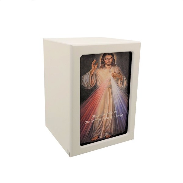 Divine Mercy White Wooden Urn Box-Free Engraving