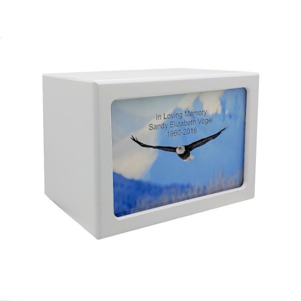 Eagle Spirit in the Sky White Wood Urn Box-Free Engraving