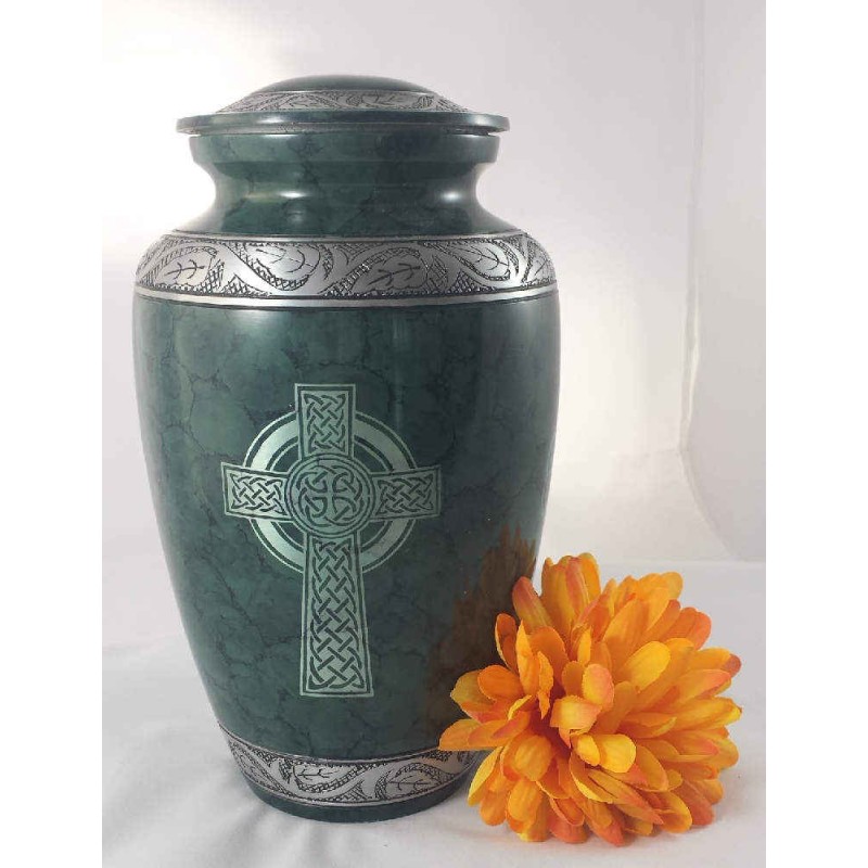 Celtic Cross Cremation Urn | Irish Green