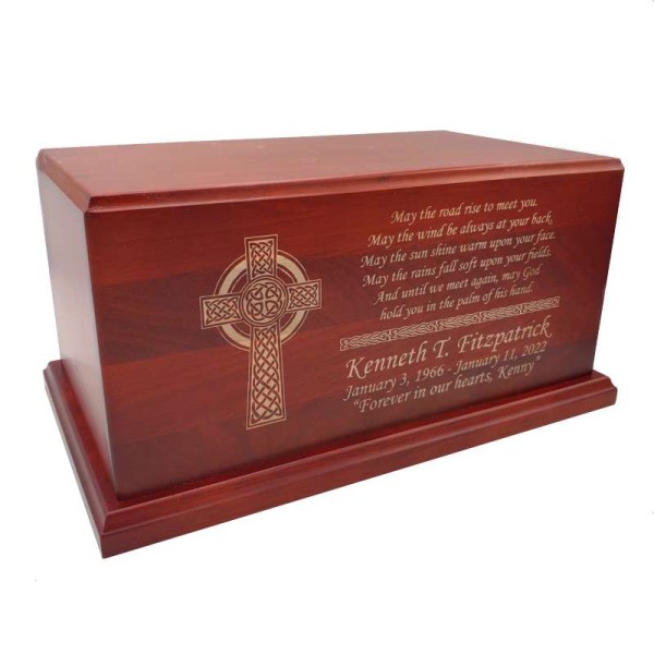 Irish Blessing Wood Cremation Box With Celtic Cross