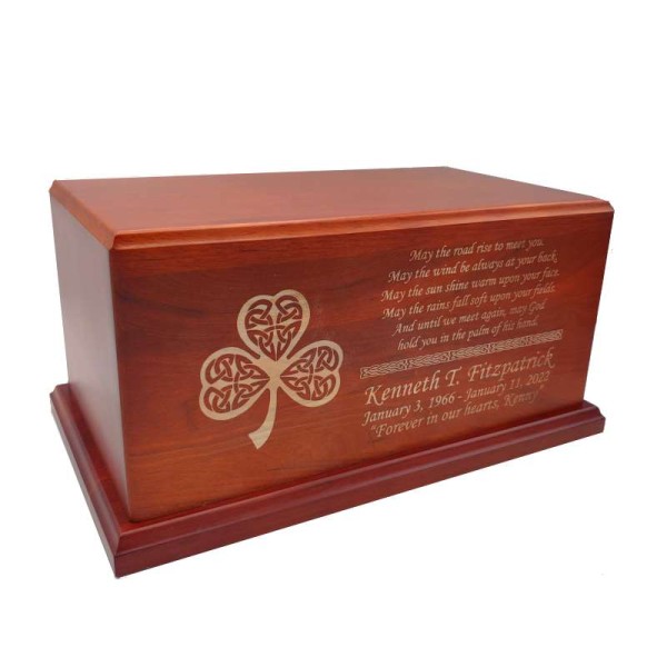 Irish Blessing Wood Cremation Box With Shamrock 
