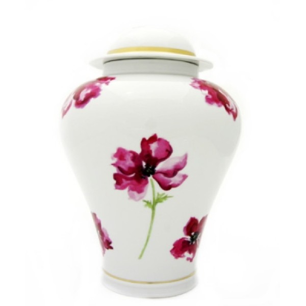 Porcelain Poppy Memorial Cremation Urn