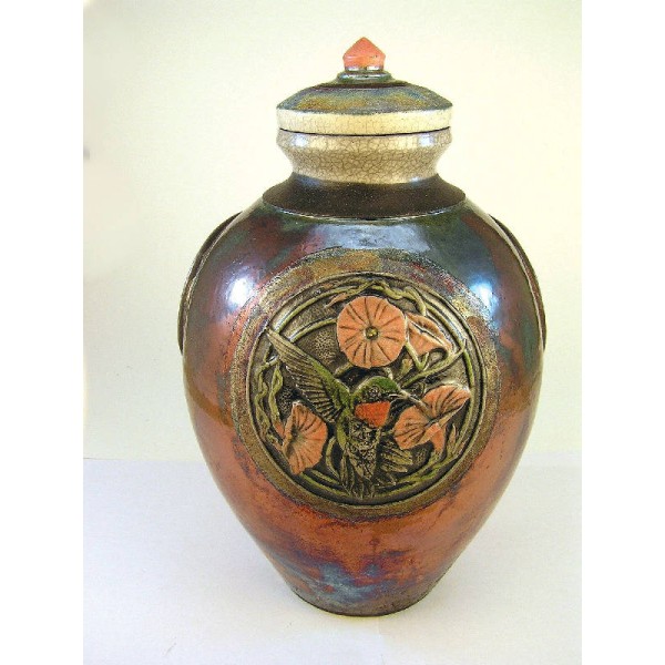 Raku Hummingbird Cremation Jar