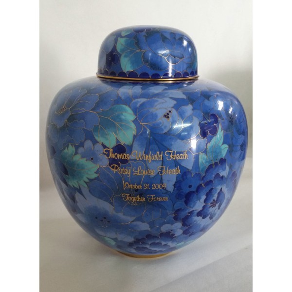 Blue Cloisonne Companion Cremation Urn for Two