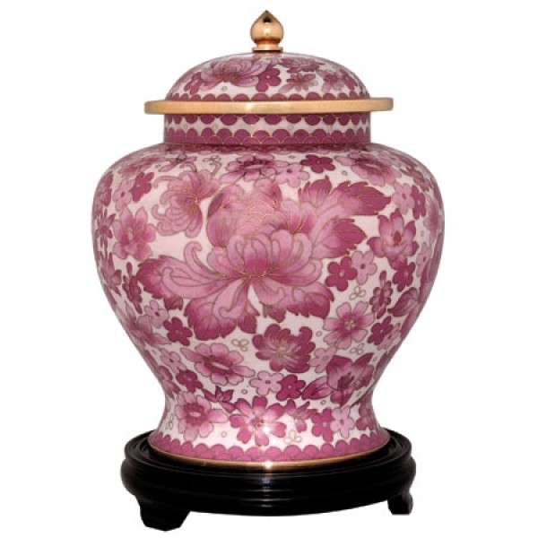 Pink Floral Cloisonne Cremation Urn for Ashes