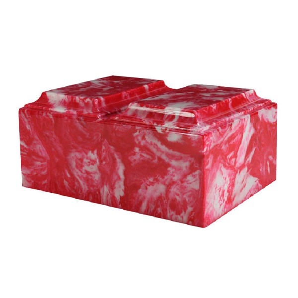 Cherry Red Cultured Marble Companion Cremation Urn for Two 