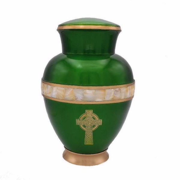 Discount Celtic Cross Shamrock Mother of Pearl Cremation Urn