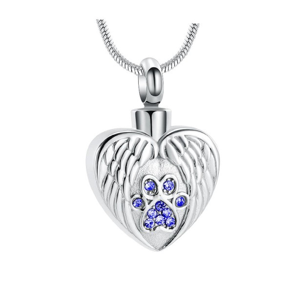 Angel Wings Blue Paw Print Urn Necklace