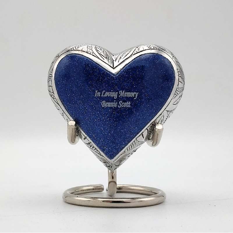 small blue heart urn for cremated ashes
