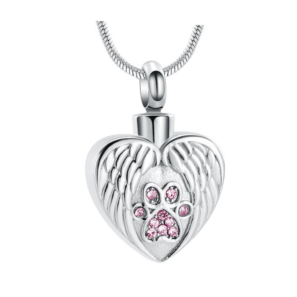 Angel Wings Pink Paw Print Urn Necklace