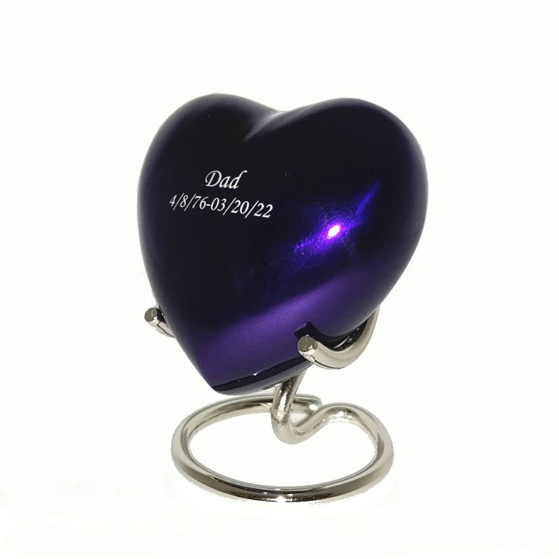 small purple heart cremation urn