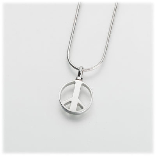 Sterling Silver Peace Sign Cremation Urn Necklace