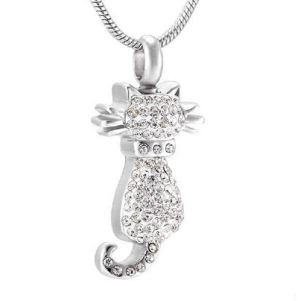 Sparkling Clear Kitty Cat Urn Pendant Necklace
