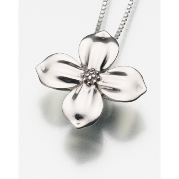 Silver Dogwood Flower Urn Pendant Necklace