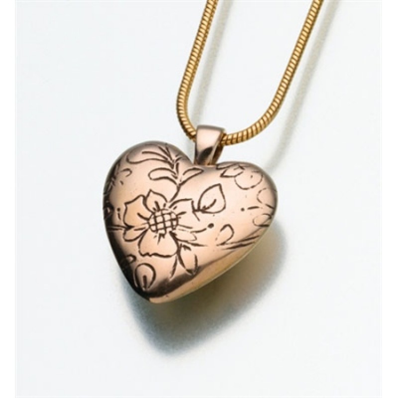 Bronze Heart Pendant with Bird and Flower Charms
