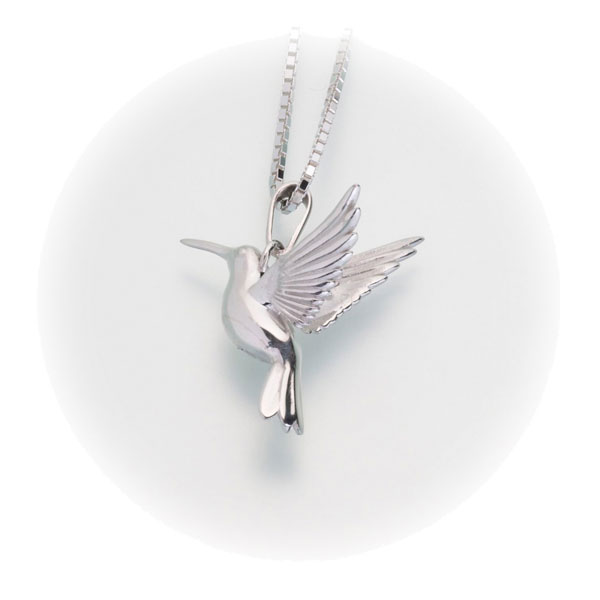 Silver Hummingbird Cremation Urn Necklace