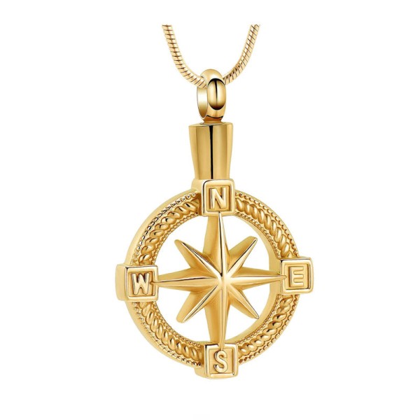 North Star Compass Cremation Jewelry, Silver, Gold, Rose Gold