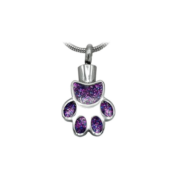 Purple Glitter Dog Paw Print Ash Pendant