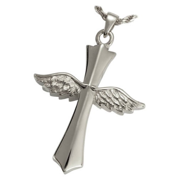 Silver Wings Cross Urn Necklace