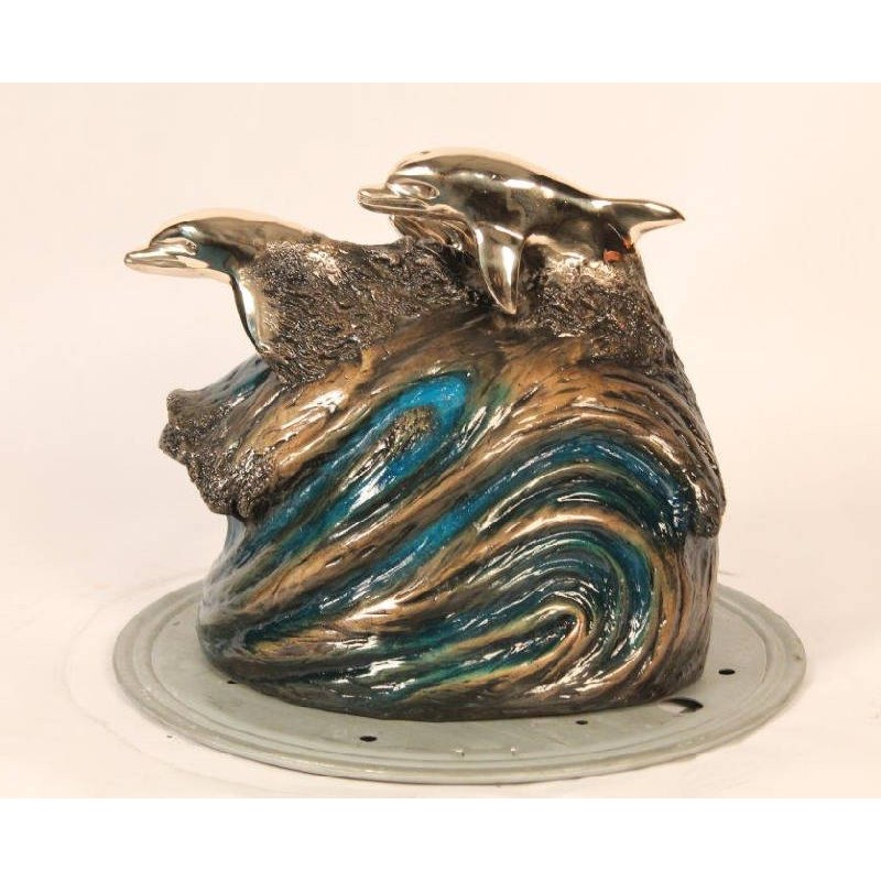bronze dolphin sculpture cremation urn for human ashes, made in USA