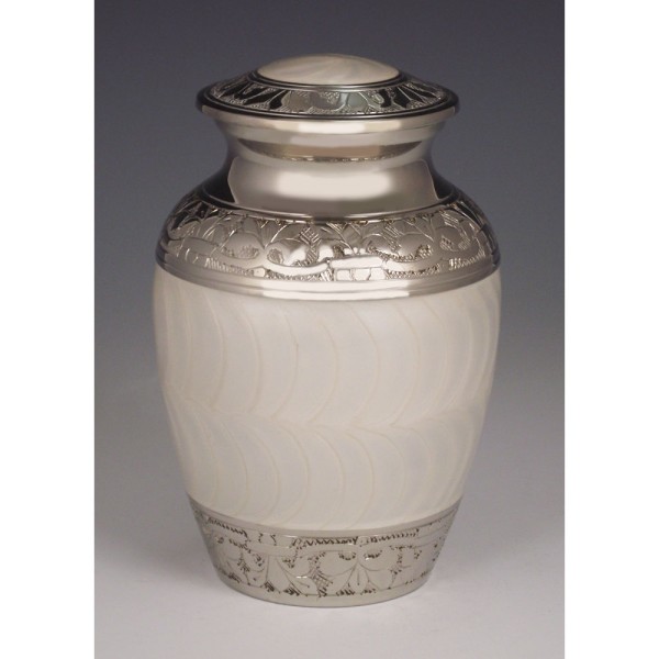 Small White & Silver Pet Cremation Urn