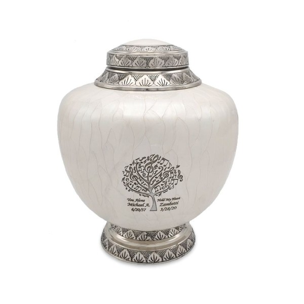 White Enamel "Music on the Wind" Urn for Ashes