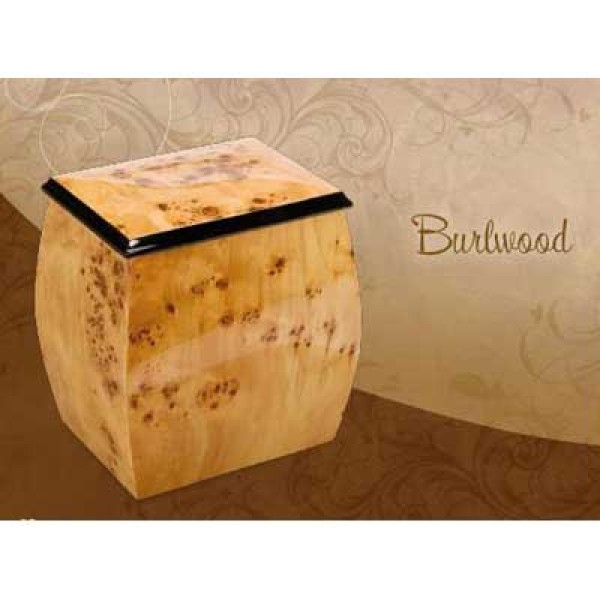 Blonde Burl Wood Cube Cremation Urn