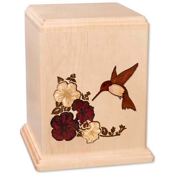Hummingbird Inlay Maple Wood Cremation Urn