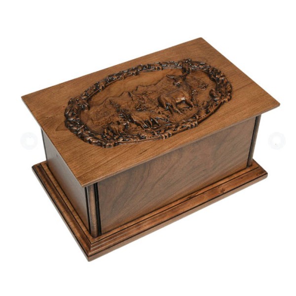 Cherry Wood Adult Deer Urn, Made in USA